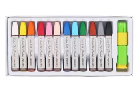 Children's oil painting stick crayon drawing graffiti with a pencil sharpener extension