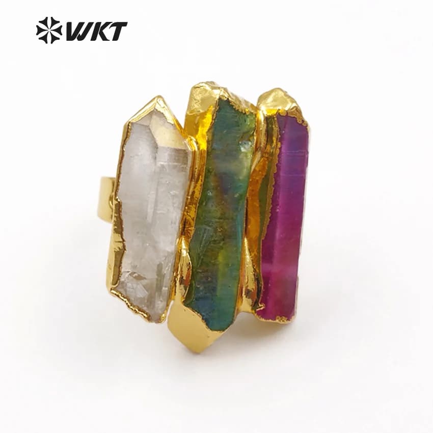 WT-R302 Design speciale Quarzo Aura colorato in anello placcato oro 18 carati Regalo speciale per le sue donne Anello delicato Gioielli