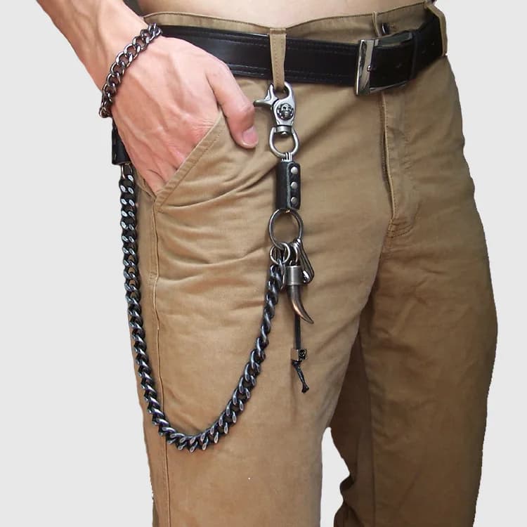 Mens Top Punk Rock Jeans Pants Trousers Wallet Waist Chain Men's Skull Ghost Head Metal Chains Two Strands Biker Keychain