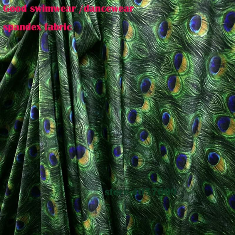 Good,Cotton/Spandex Knitted Peacock Fabric,Stretch,Green Peacock Feather Fabric,DIY Sewing Tights Clothing,Swimwear Fabric