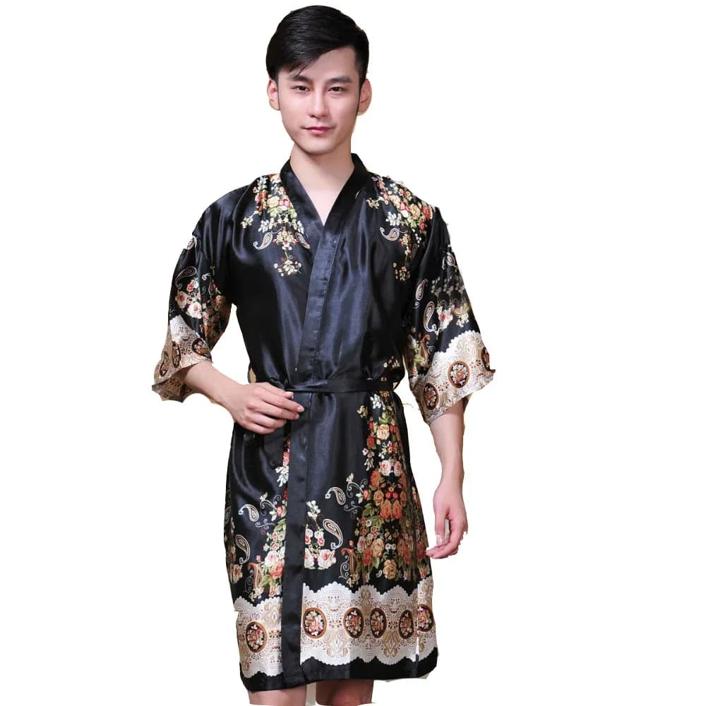 Nuovo abito estivo accappatoio da uomo cinese fatto a mano in caftano dipinto lounge pigiameria abito con cintura moda kimono