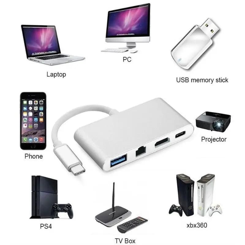 Tipo C 3.1 a HDMI 4K Gigabit Ethernet RJ45 100M 1000M con convertitore HUB PD USB3.0
