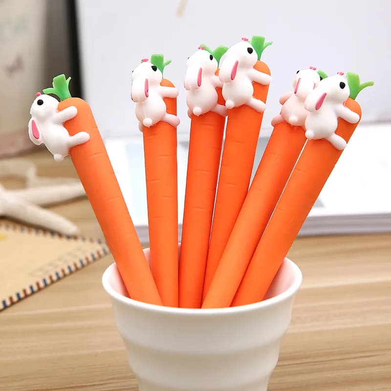 4 pcs Coreano nuovo fumetto sveglio creativo bianco di amore del coniglio carota studente nero ufficio penna penna firma