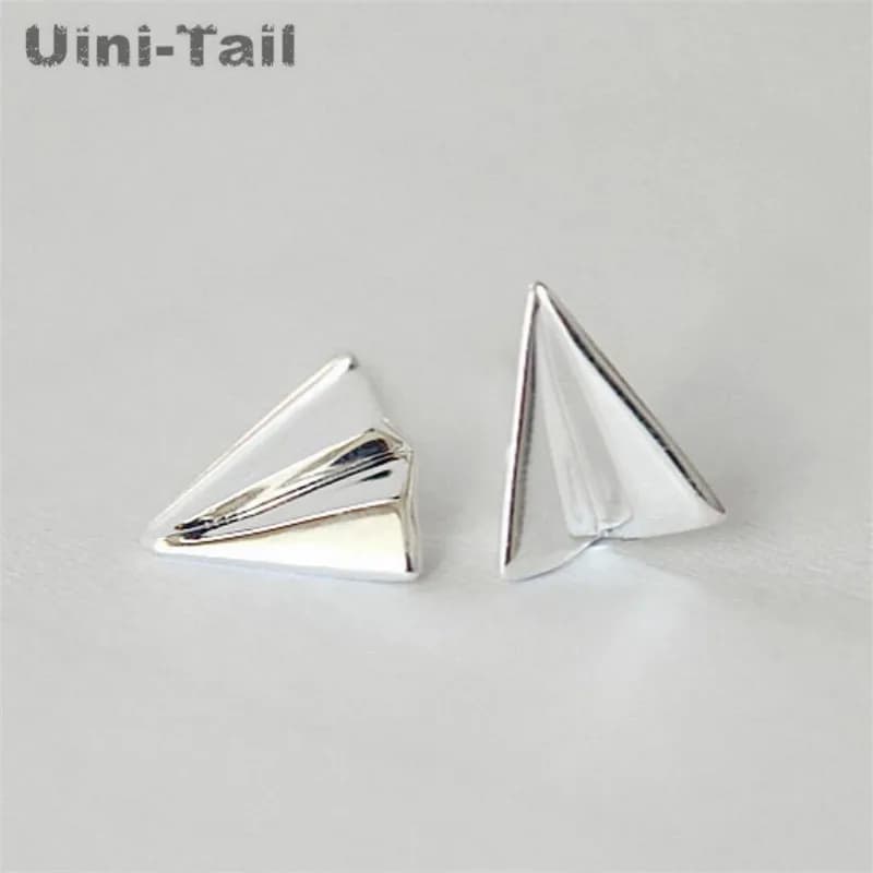 Uini-Tail hot new 925 sterling silver features fresh air paper airplane shape cute little earrings fashion trend hypoallergenic