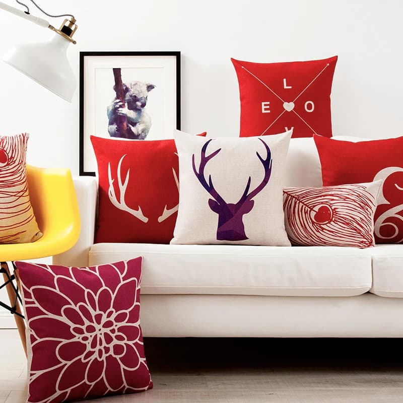 Rosso Geometrica Arrow Cervo Cuscino Fodere per Cuscini per La Casa Cuscini Decorativi Del Cuore di Amore di Lino Coperture per Cuscini Ufficio Divano cuscino Lombare