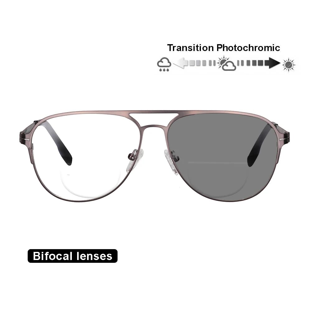 Transition Photochromic Bifocal Reading Glasses Optical Hyperopia Metal Frame UV400 Sunglasses