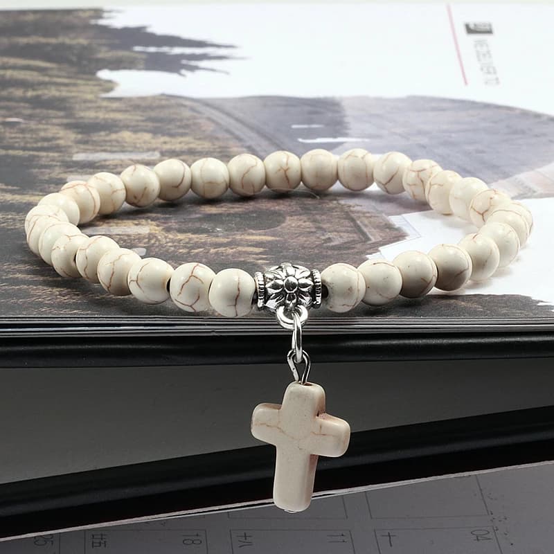 Bracelet with natural stone vintage beads with 6 mm cross, with men's pendant, with blue beads, bracelets with threads, bracelets, women's fashion jewelry