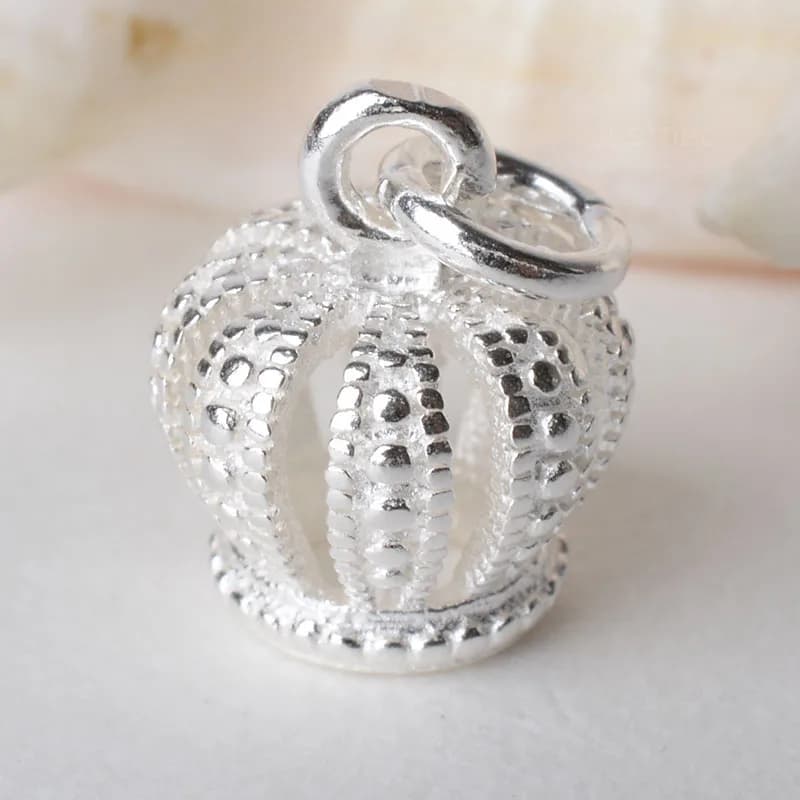 Solid 925 Sterling Silver Royal Crown fascino del pendente, argento del branello del distanziatore di fascini per la collana e ciondolo gioielli in argento sterling