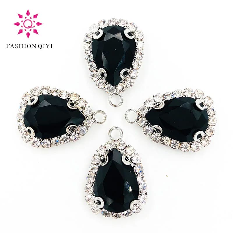 10 pz/pacco 10x14mm/13X18mm Sliver Black bottom teardrop Single hole Crystal button cucire sui rhinestones diyClothing accessori