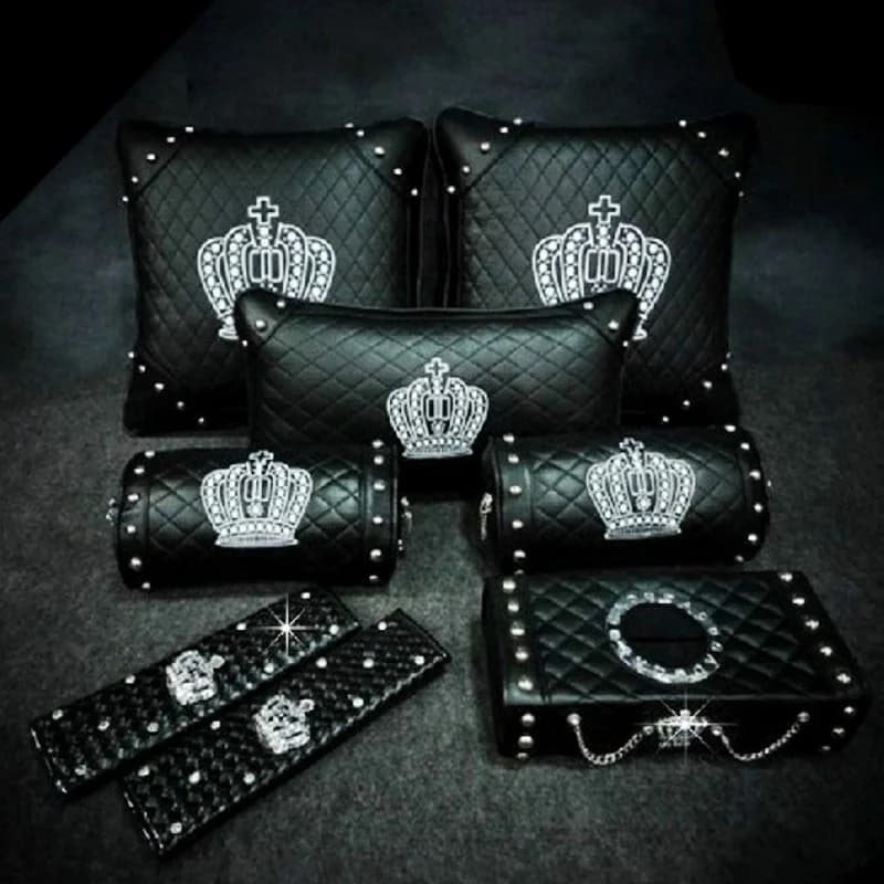 Interior accessories auto crown for women leather flyers box Tiessue neck pillows lumbar change belt safety set
