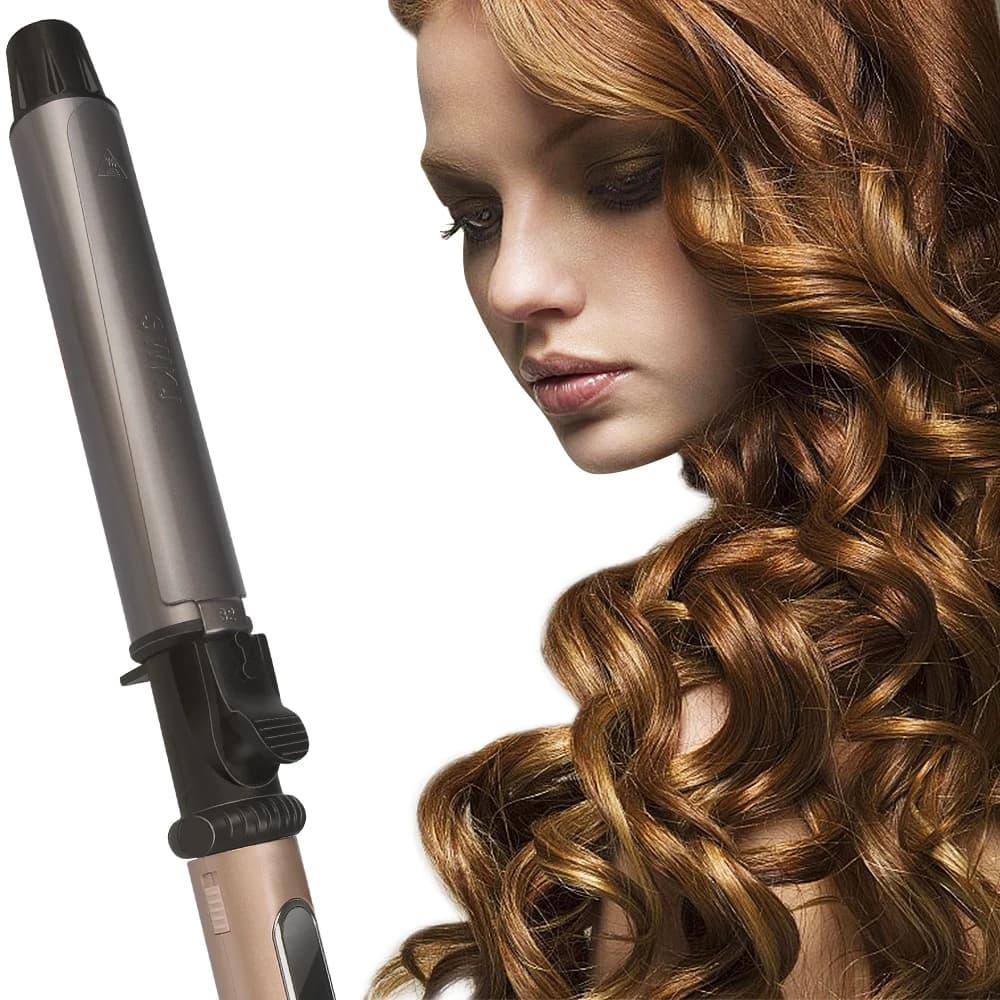 Professional Bigodino diameter size styles for nano titanium hair with automatic rotating iron black digital LED + gold color