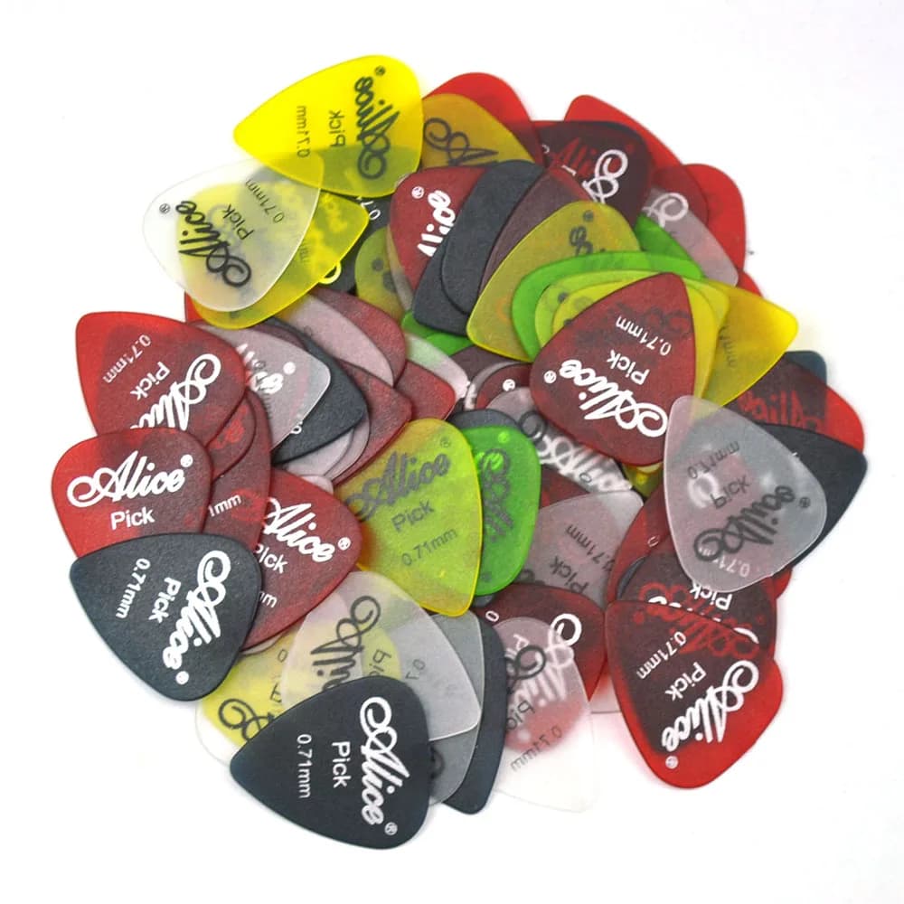 Alice 100 pz. Plettri per Chitarra Trasparenti Opachi Medi 0,71 mm in Policarbonato Colori Assortiti