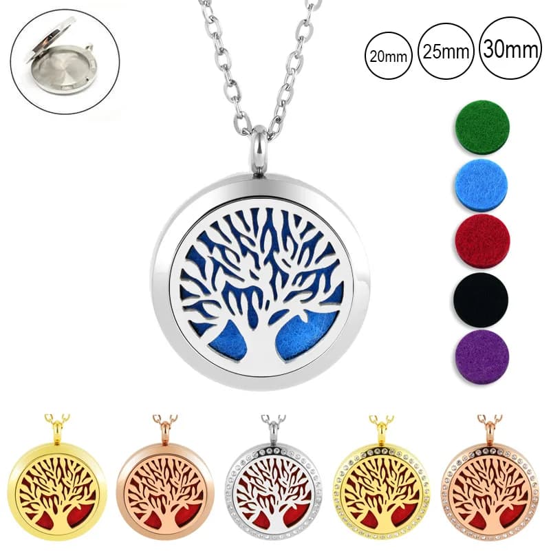 20 millimetri 25 millimetri 30 millimetri albero della vita essenziale diffusore di olio collana per le donne oro in oro rosa 316l in acciaio acciaio inox pendente del profumo