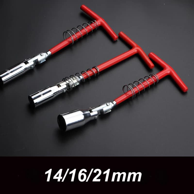 Chiave per candele a doppio uso con impugnatura a T universale per auto da 1 pezzo, chiave per candele con cerniera e elastico, strumento per candele 14/16/21mm