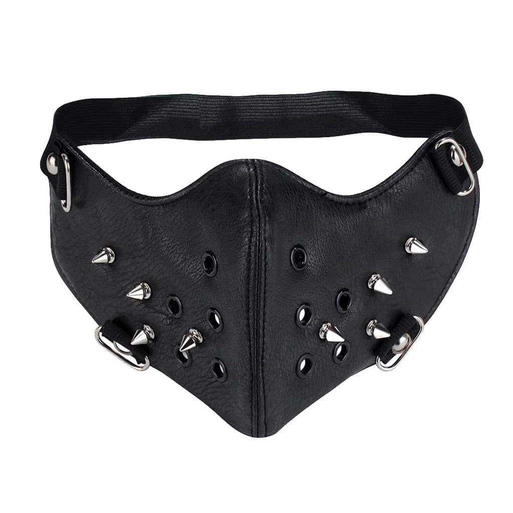 Maschera punk Steampunk nera unisex rock biker gotico rivetto in pelle PU maschera mezza faccia mascherata per forniture per feste cosplay