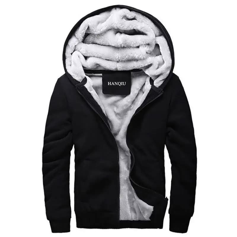 Black Hoodies Men 2025 Winter Jacket Fashion Thick Men's Hooded Sweatshirt Male Warm Fur Liner Sportswear Tracksuits Mens Coat