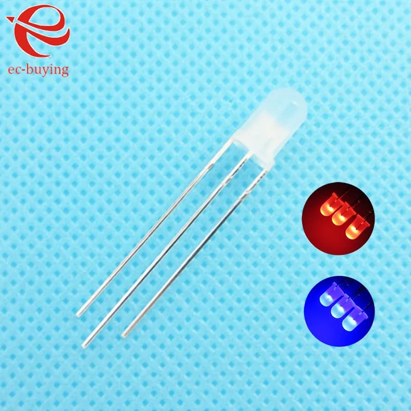10pcs/lot F3 3mm LED Bi-Color Diffused Red Blue Common Cathode Round Light Emitting Diode Dual Foggy Two Plug-in DIY Kit