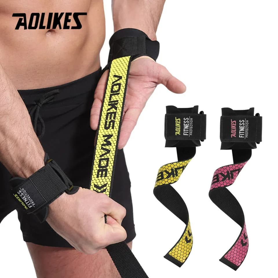 AOLIKES 1 pair gym fitness lifting weights straps handlebar handlebars workout support bands for the wrist strap pull up