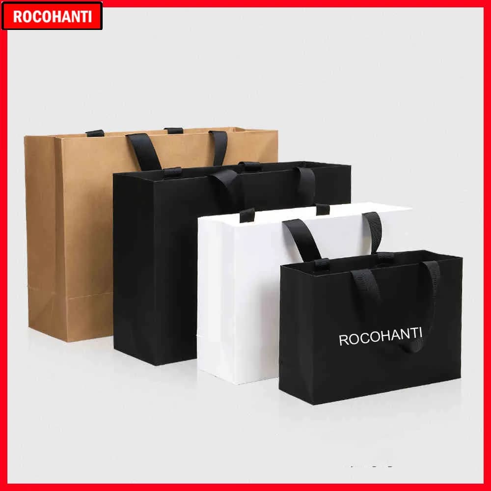 50pcs Custom Logo Paper Shopping Bag With Ribbon Handle for Clothing Gift Packaging Bag Sacola De Papel