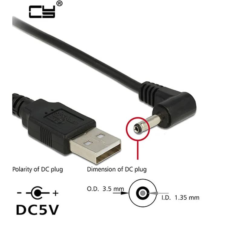 Spina di alimentazione CC USB Converti in 3,5 * 1,35 mm / CC 3,5 * 1,35 mm Jack ad angolo retto a forma di L nero con cavo connettore 1 m 3 piedi 2 m
