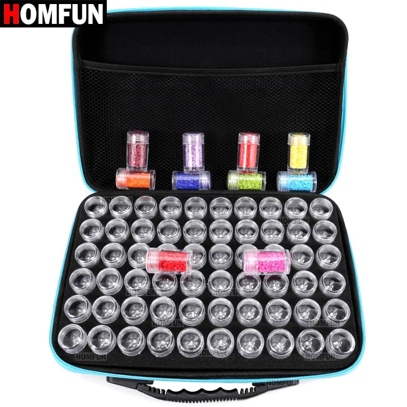 HOMFUN 60 Bottiglie Scatola per Pittura Diamante Contenitore per Attrezzi Scatola di Immagazzinaggio Custodia per Il Trasporto Borsa a Mano Design con Cerniera Antiurto Durevole