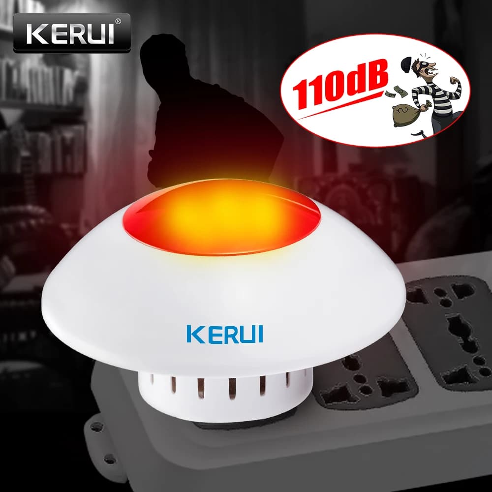 KERUI J009 Sirena per interni ad alto volume Sirena lampeggiante wireless Corno di allarme Sirena stroboscopica a luce rossa per sicurezza di allarme domestico e aziendale GSM