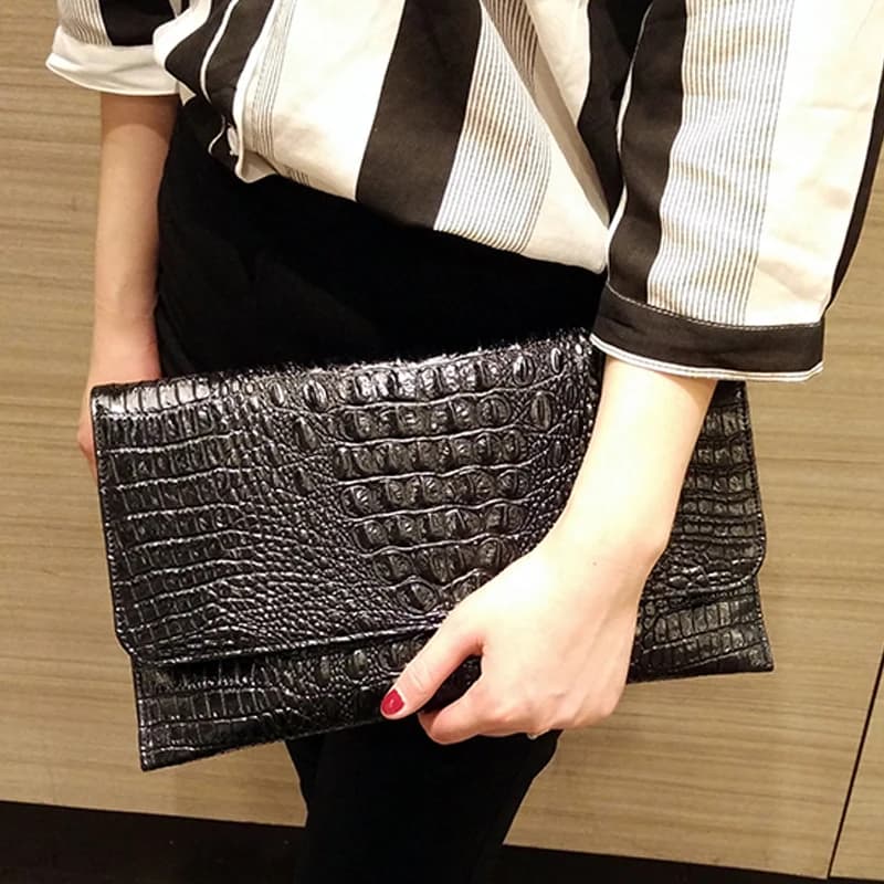 Women's Crocodile Pattern Genuine Leather Handbags Green Square Bag Fashion Brand Shoulder Messenger Bags Female Clutches