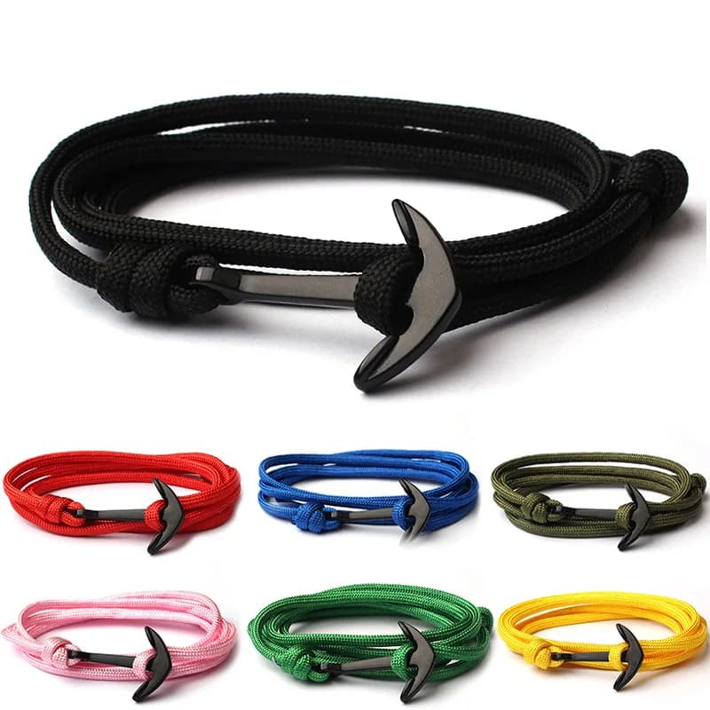Bracciale da uomo Bracciale con ancoraggio in lega nera Bracciale in paracord con catena a corda multistrato per donna Uomo Regalo in stile blu scuro