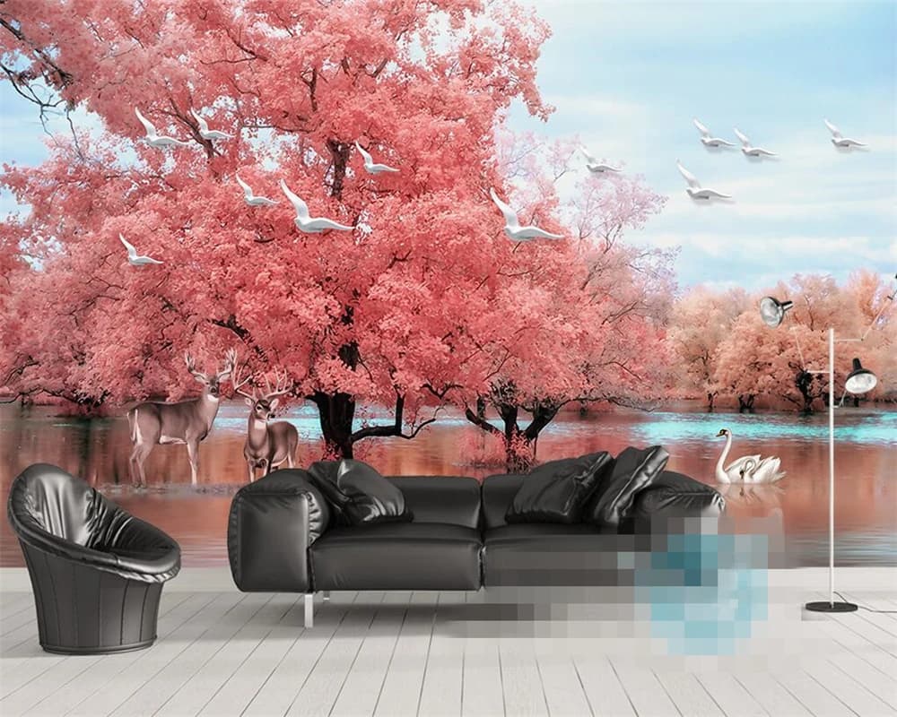 Carta da parati di dimensioni personalizzate Foresta rosa Animale Uccello Murale Decorazione della casa Mangrove Sfondo Arazzo 3d carta da parati decorativa