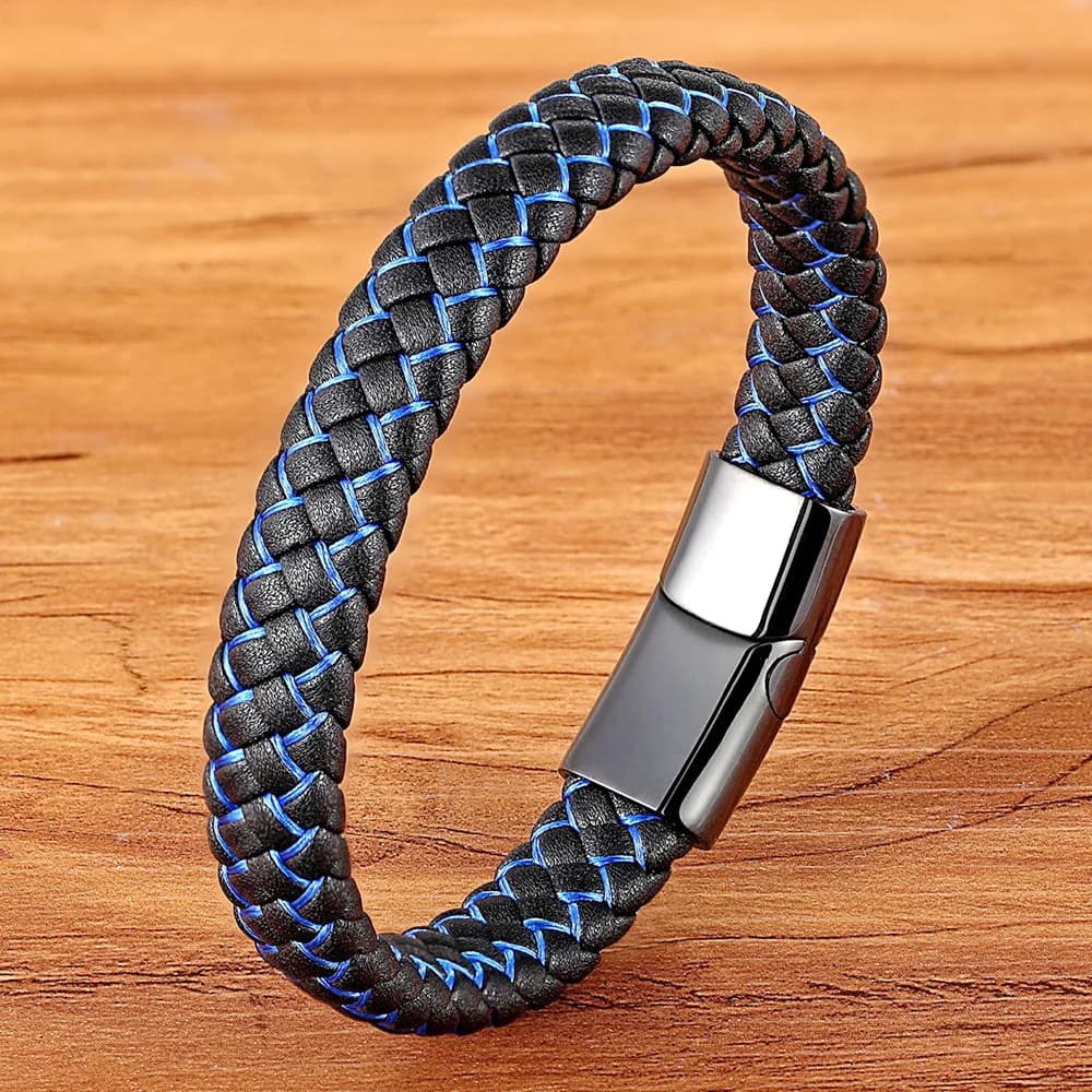 Nuovi Uomini Dei Monili Punk Nero Blu Intrecciato Braccialetto di Cuoio per Gli Uomini In Acciaio Inox Chiusura Magnetica Braccialetti di Modo Regali 6 Colori