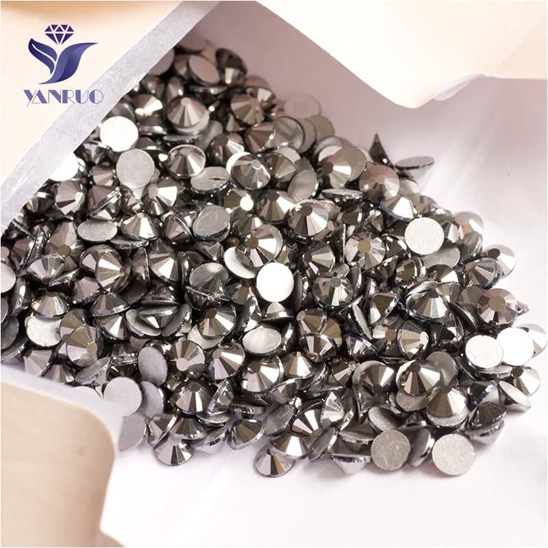 YANRUO 2058NoHF Jet ematite vetro Strass Non Hot Fix cristallo posteriore piatta Strass fai da te per Nail Art