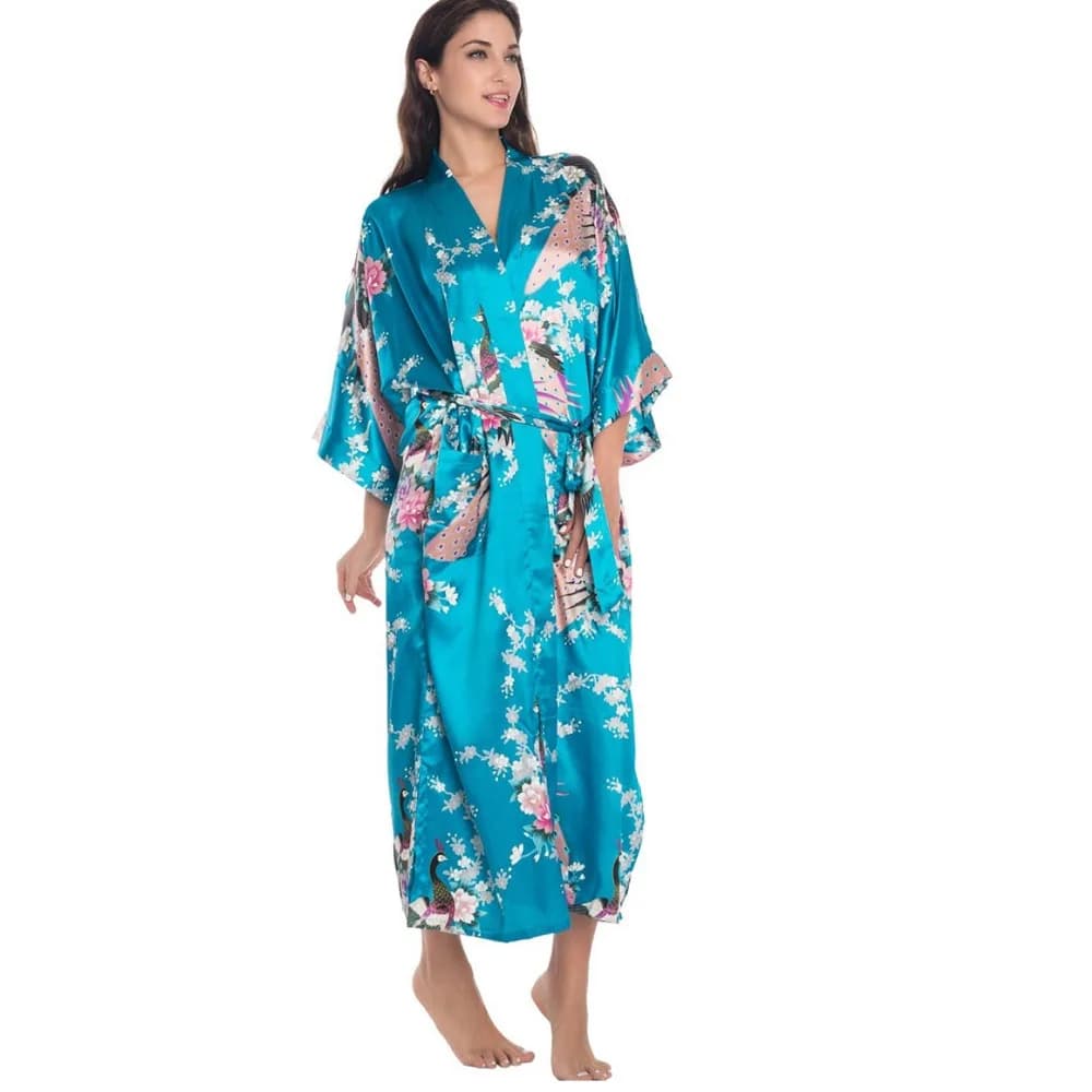 Purple XXXL Women Chinese Dress Satin Geisha Japanese Yukata Kimono Bathrobe Nightwear Sexy Flower Night Shirt