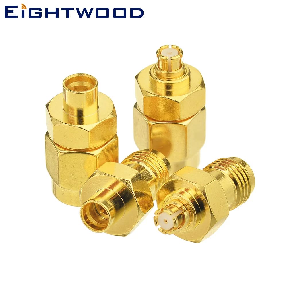 Kit adattatore coassiale SMA RF Eightwood, connettore da 50ohm placcato in oro a 4 tipi per router antenna WiFi, SMA maschio a jack, ottone dritto