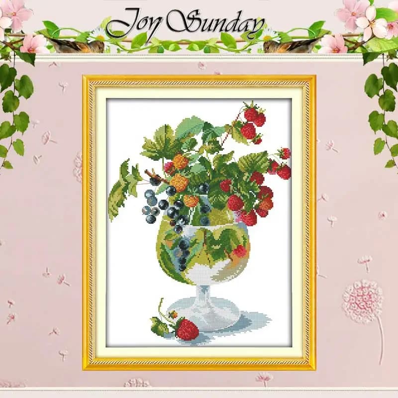 Strawberry and Wine Glass Patterns Counted Cross Stitch Set 11CT 14CT 16CT Stamped DMC Cross-stitch Kit Embroidery Needlework