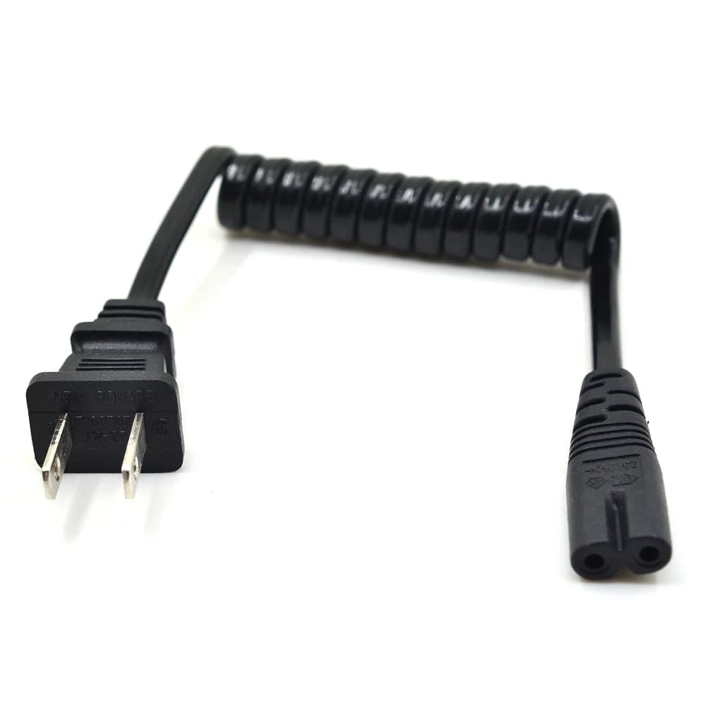 Retractable JP US NEMA 1-15P 2PIN Plug To IEC 320 C7 AC Short Portable Spring Cord 2 Prong C7 20cm PU Power cable 10-30cm