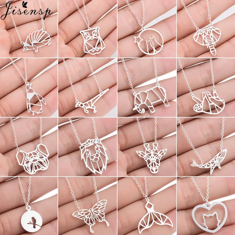 Jisensp Collana con ciondolo animale origami per donna Gioielli in acciaio inossidabile Collana carina con farfalla balena elefante Girocollo joias