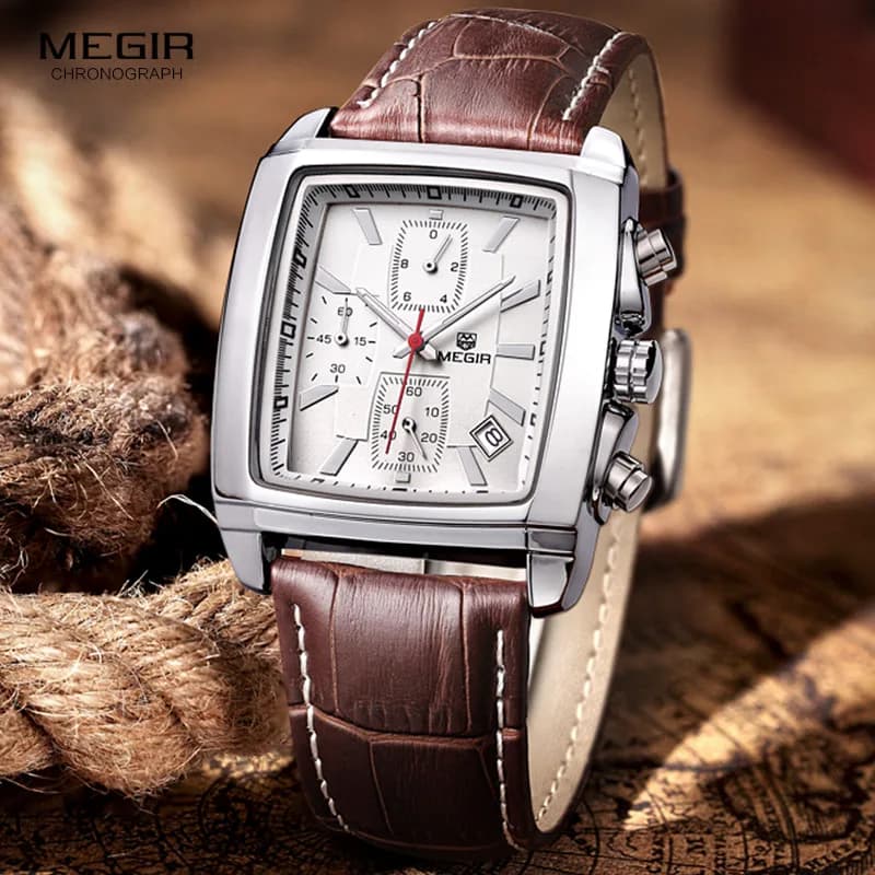 Megir Fashion Casual Chronograph Military Quartz Watch Men's Luxury Waterproof Wrist Watch Analog Leather Man Free Shipping 2028