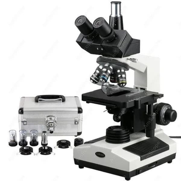 Microscopio Composto Biologico Trinoculare a Contrasto di Fase AmScope 40X-2000X+ con Alogeno da 20W, Tavolino Meccanico 3D