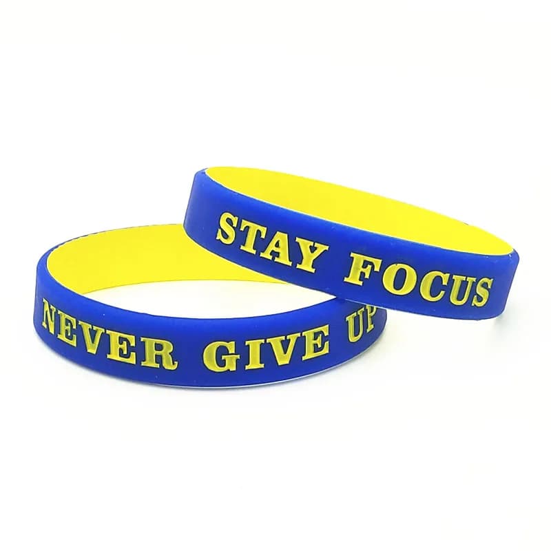 1PC Never Give Up braccialetti e braccialetti in Silicone blu giallo Sporty Never Give Up Stay Focus braccialetti in gomma uomo donna regali SH298