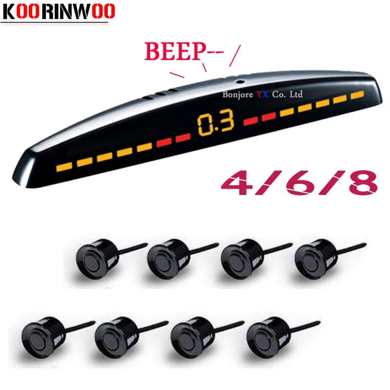 Koorinwoo Parktronics Sensori di parcheggio per auto 8/6/4 sensori Rilevatore radar di backup Sensori di parcheggio per auto Sistema di monitoraggio a LED Automobili