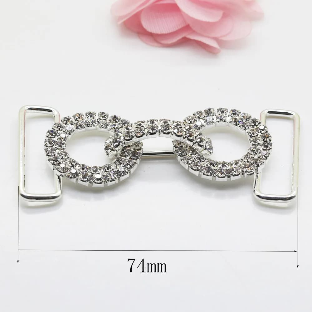 Spedizione 2 pz/lotto 74mm strass strass fibbie connettore bikini.