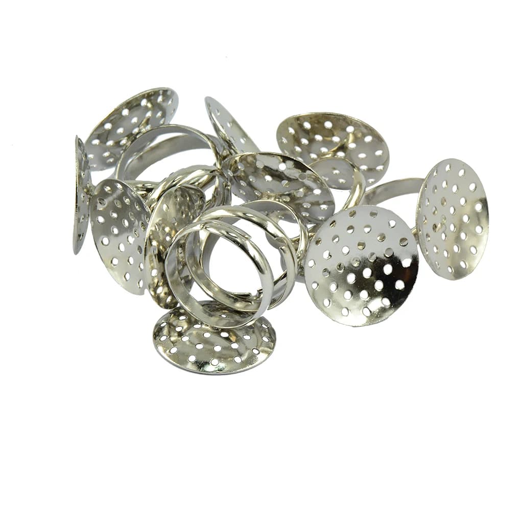 Base di setaccio per anelli grezzi regolabili placcati color argento da 10 pezzi 20 mm