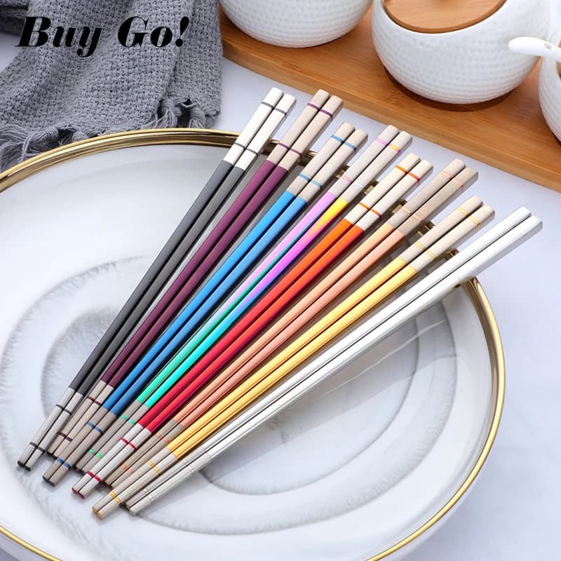 1 paio di bacchette quadrate cinesi in acciaio inossidabile 304 bacchette in metallo riutilizzabili antiscivolo per sushi Hashi bastoncini per alimenti utensile da cucina