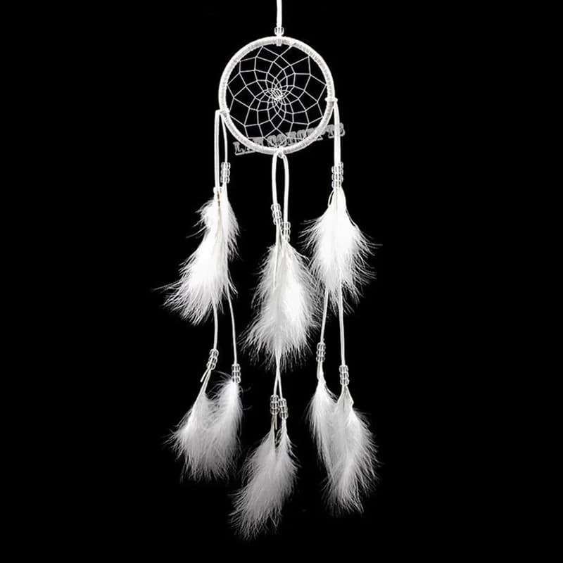 Handmade Indian Dream Catcher Windbell with feathers bead for car or wall hanging decoration home ornament gift -White 1pc/lot