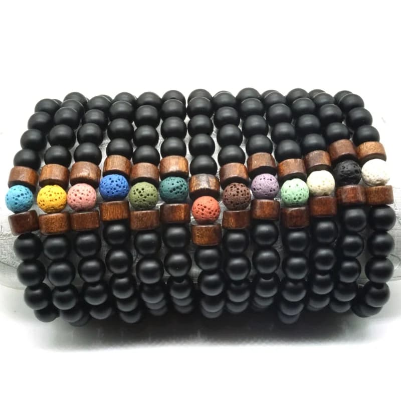 Pietra lavica in legno e colorata 8 mm Perline di equilibrio curativo opache Reiki Buddha Preghiera Olio essenziale Diffusore Bracciale Gioielli