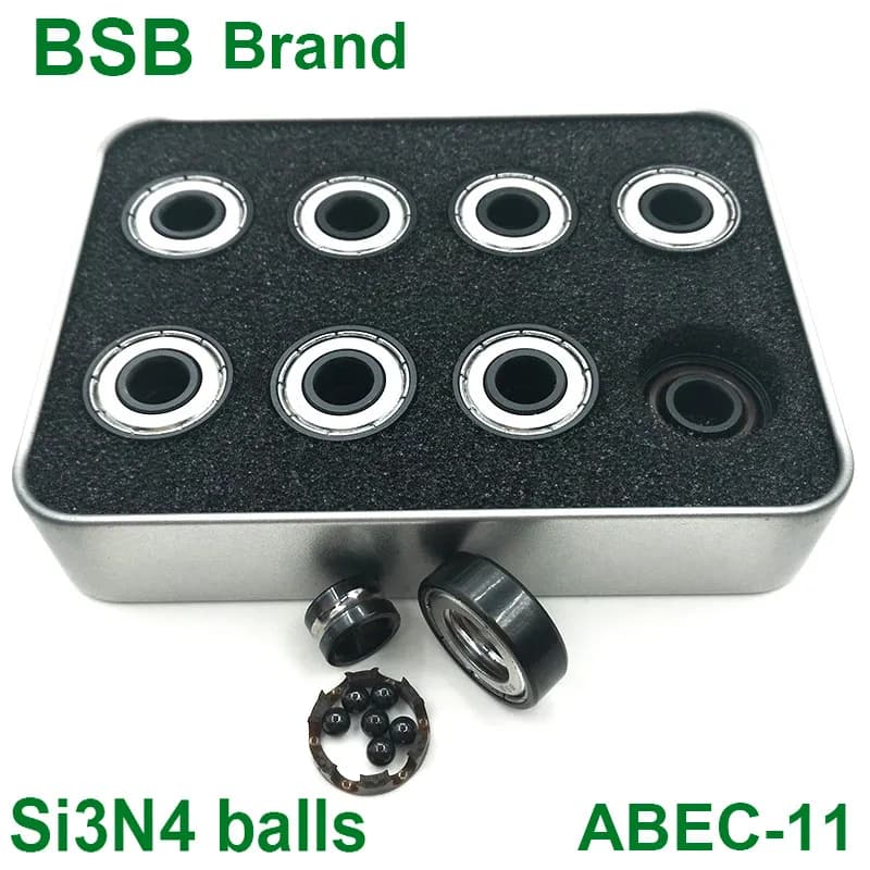 Set di 16 Cuscinetti BSB Swiss in Ceramica Nera Si3N4 a 6 Sfere per Pattini, Skateboard, Longboard e Monopattini