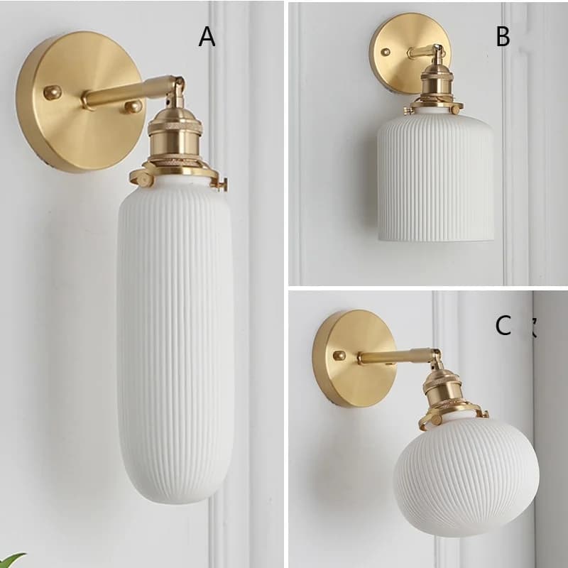 Bianco Porcellana Ha Condotto La Lampada Da Parete Nordic Semplificato In Ottone Da Comodino Camera Da Letto Corridoio Wandlamp Retro Traslucido Ceramica Luce del Bagno