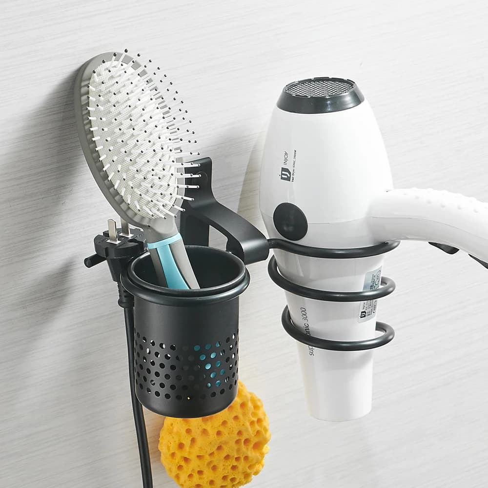 Hairdryer holder with cup holder for the house Hair dryer shelf Metal wall mounting Bathroom accessories Gold hairdryer holder 9248