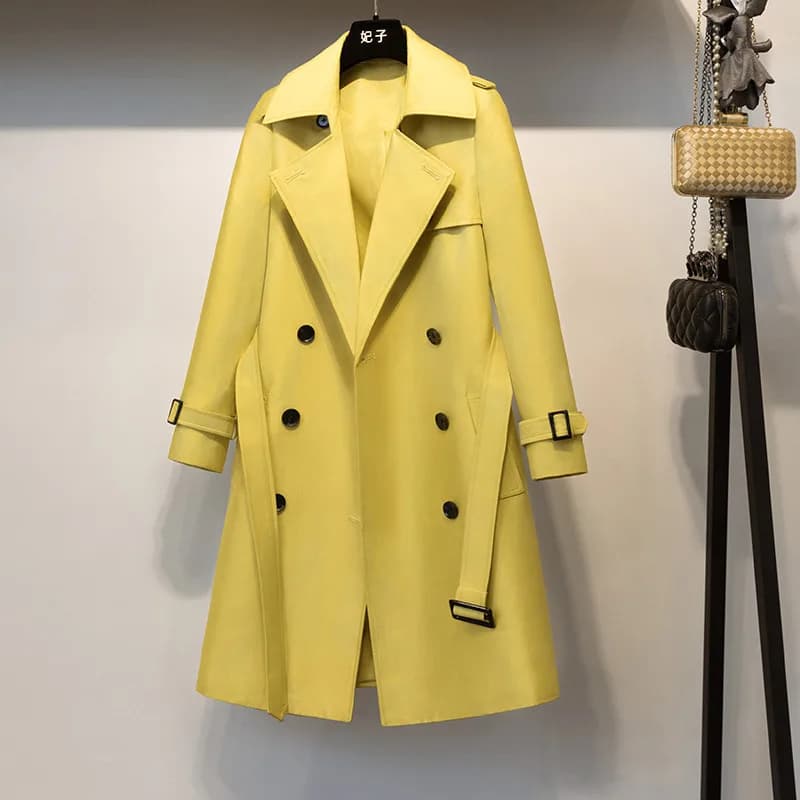 2024 Autunno Lungo Casual Donna Doppio Petto Trench Allentato Con Cintura Cappotto Impermeabile Impermeabile Business Tuta Sportiva R691