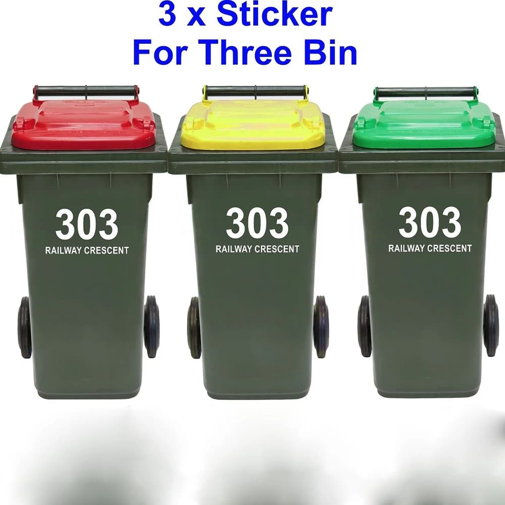 3 PCs Trash Can Rubbish Bin Custom House Number And Street Name Sticker Personalized Garbage wheelie bin Decal Vinyl Decor